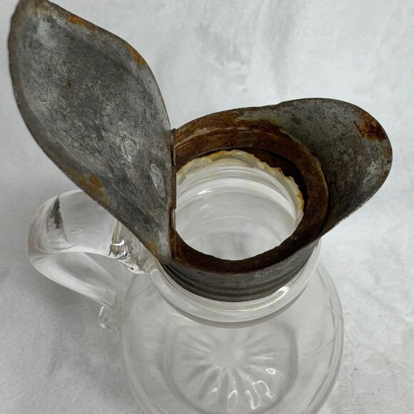 Antique Victorian Glass Pitcher With Ornate Pewter Lid & Handle - Picture 8 of 11